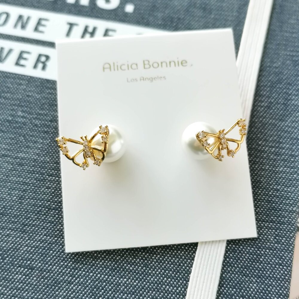 New Gold Alicia Bonnie Flutter pearl Earrings